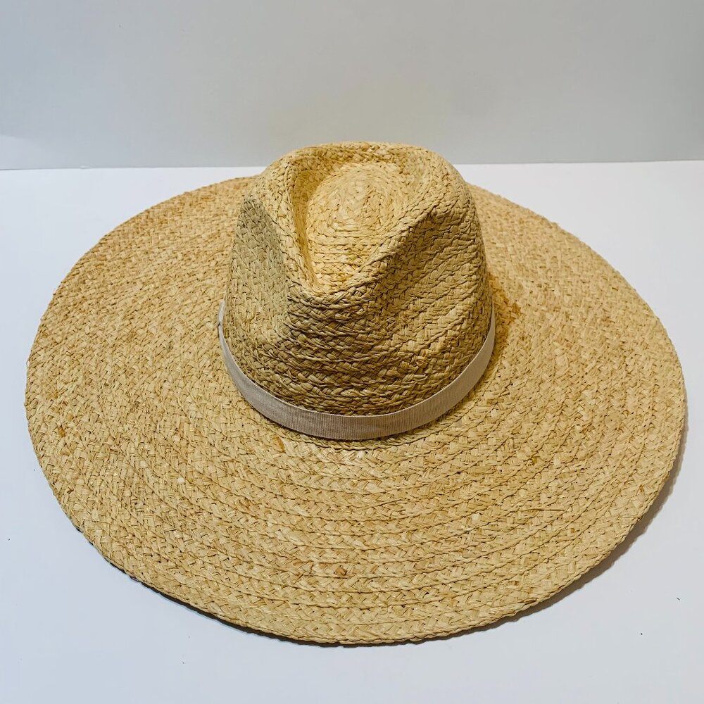 Hat Attack Sun Hat Braided Straw Wide Brim Summer Beach Women's Beige New
